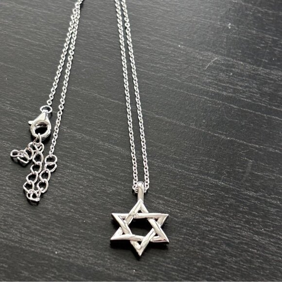 Star Of David Pendant Necklace W/ Adjustable Chain Silver-Tone Jewelry Unisex De - Picture 2 of 5